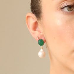 Agate Drop and Pearl Earrings