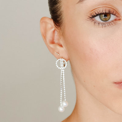 The 80´s Long Crystals and Pearl Earrings