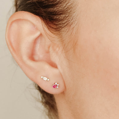 Round Ruby and Diamond Stud