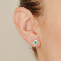 Oval Shape Flower Emerald and Diamond Studs