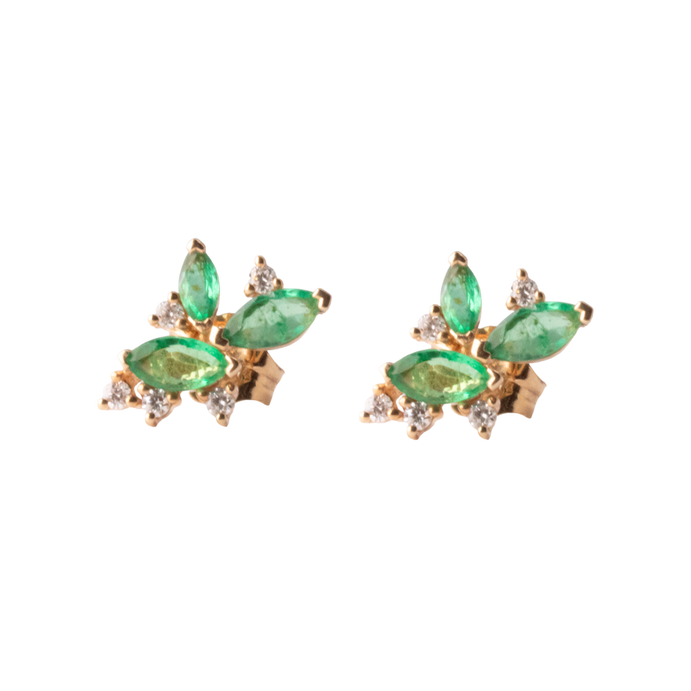 Emerald and Diamonds Flora studs