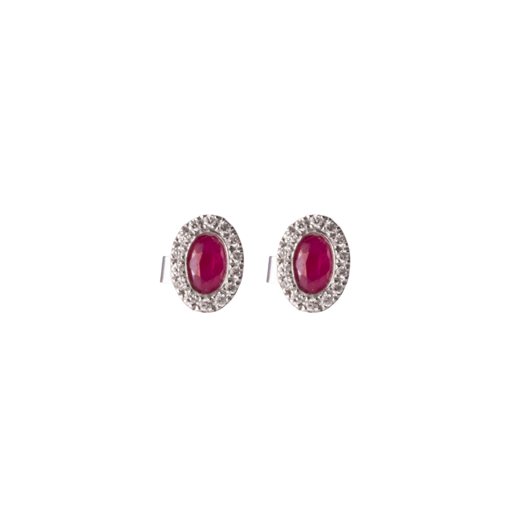 Oval Halo Ruby and Diamond Studs