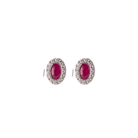 Oval Halo Ruby and Diamond Studs