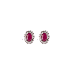Oval Halo Ruby and Diamond Studs