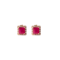 Squared Halo Ruby and Diamond Studs