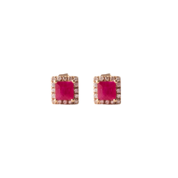 Squared Halo Ruby and Diamond Studs