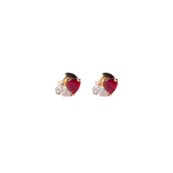 Heart Shape Ruby and Diamond Studs