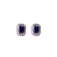 Natural Sapphire and Halo Diamond Studs