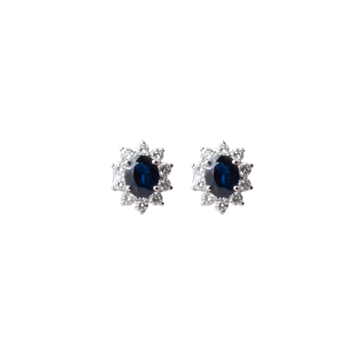 Oval Shape Flower Sapphire and Diamond Studs