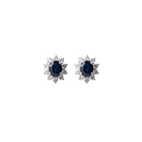 Oval Shape Flower Sapphire and Diamond Studs