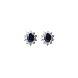 Oval Shape Flower Sapphire and Diamond Studs