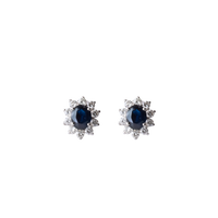 Oval Shape Flower Sapphire and Diamond Studs