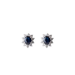 Oval Shape Flower Sapphire and Diamond Studs