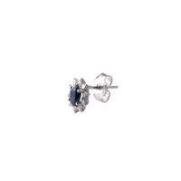 Oval Shape Flower Sapphire and Diamond Studs