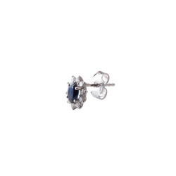 Oval Shape Flower Sapphire and Diamond Studs