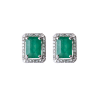 Rectangular Emerald with Diamond Halo studs
