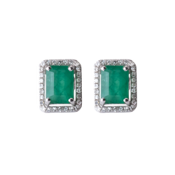 Rectangular Emerald with Diamond Halo studs