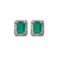 Rectangular Emerald with Diamond Halo studs