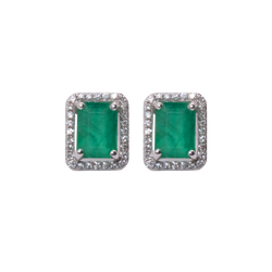 Rectangular Emerald with Diamond Halo studs