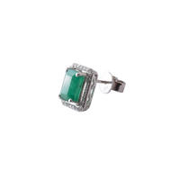 Rectangular Emerald with Diamond Halo studs