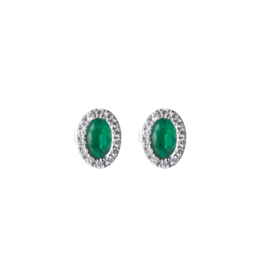 Oval Halo Emerald and Diamond Studs