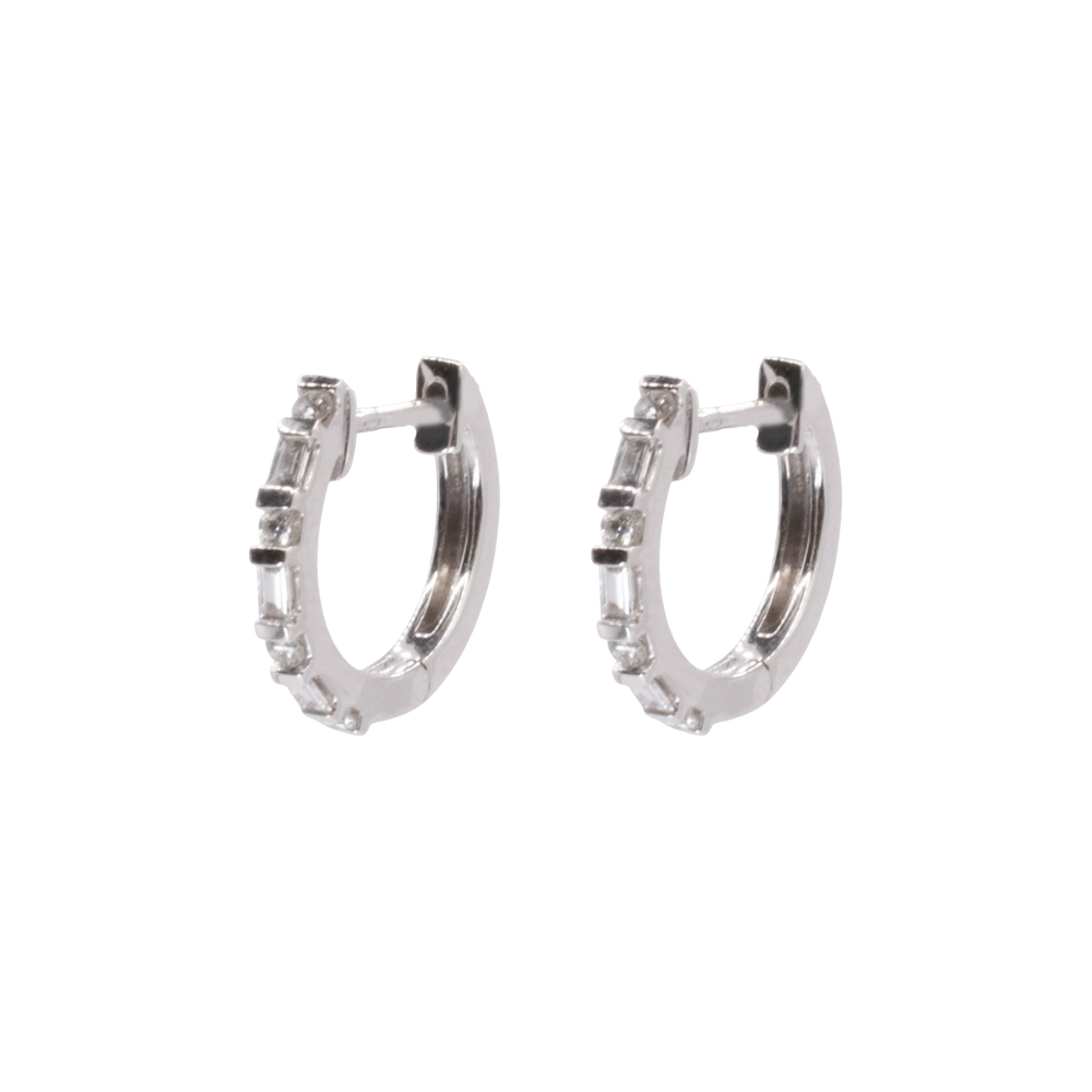 Baguette and Brilliant Cut Diamond Huggies