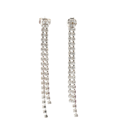 Double Long White Crystals Earrings