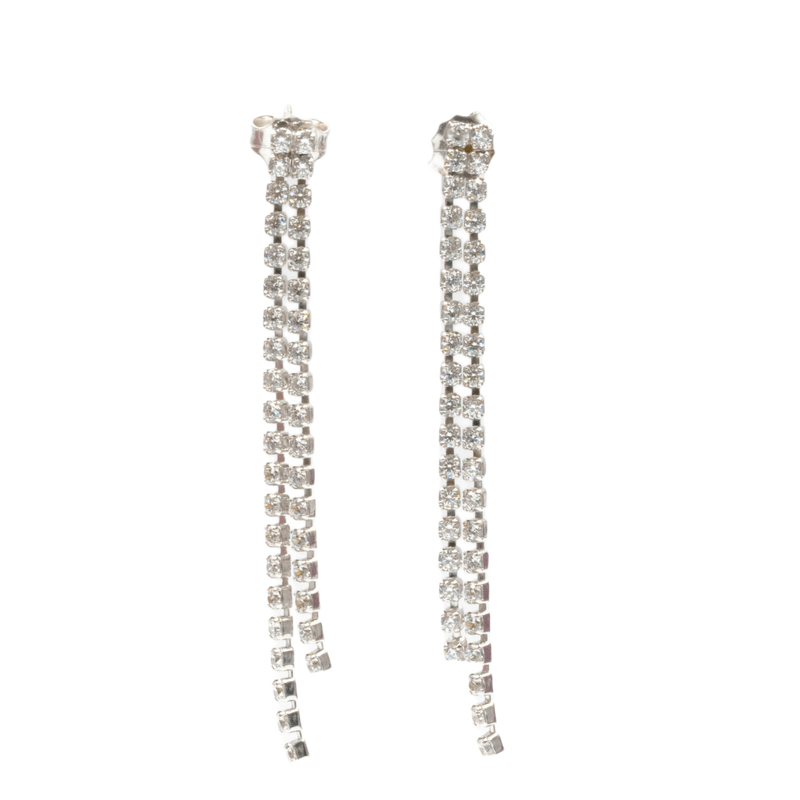 Double Long White Crystals Earrings
