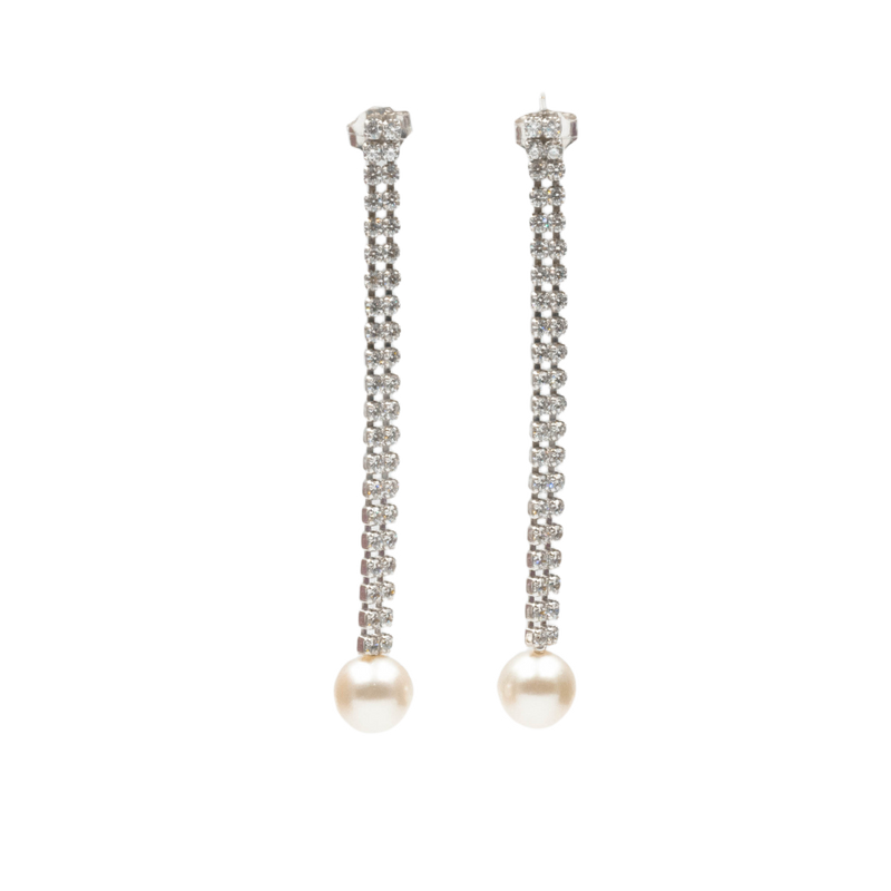 Long White Crystals and Pearls Earrings