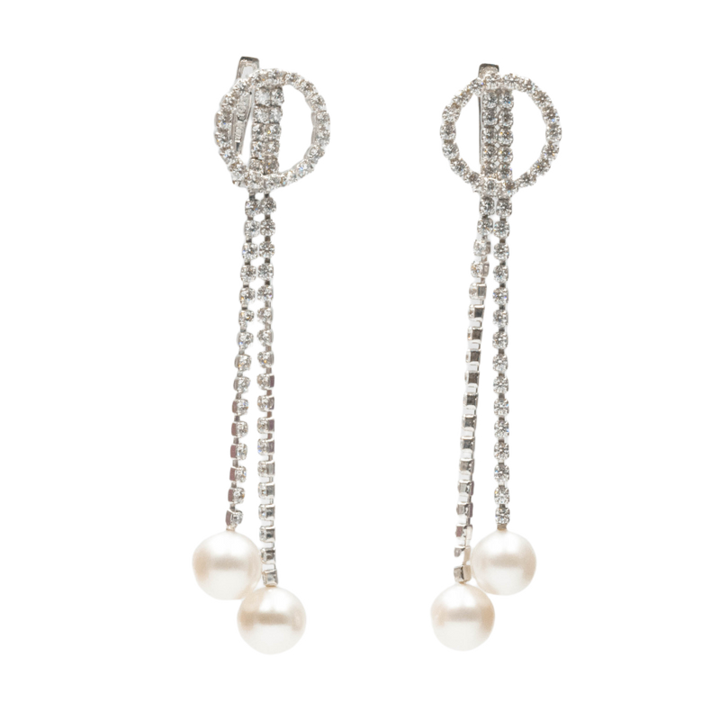 The 80´s Long Crystals and Pearl Earrings