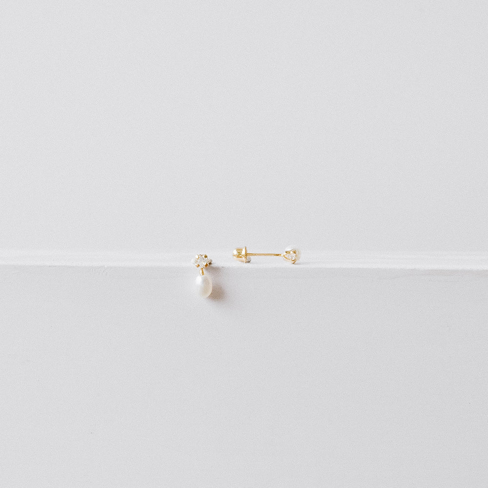 Baby pearl drop and tiny crystal studs