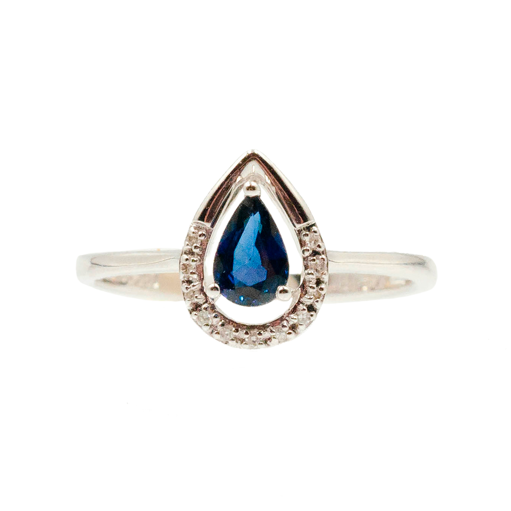 Natural Sapphire Pear Shape with Natural Diamond Halo