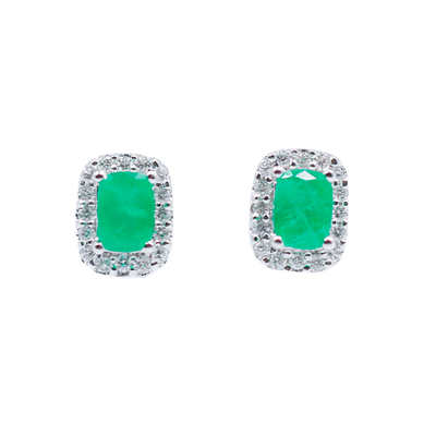 Natural Emerald and Halo Diamond Studs