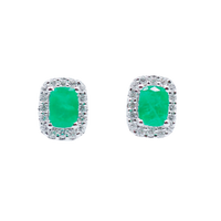 Natural Emerald and Halo Diamond Studs