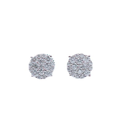 Round Pavé Diamond Studs Medium White Gold