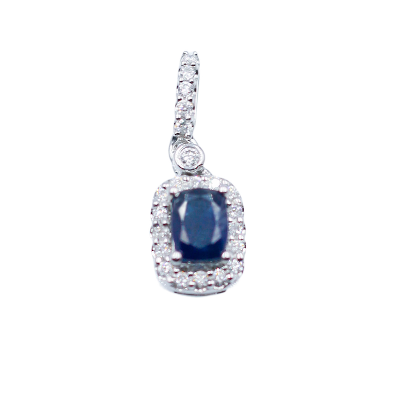 Natural Sapphire and Halo Diamond Necklace