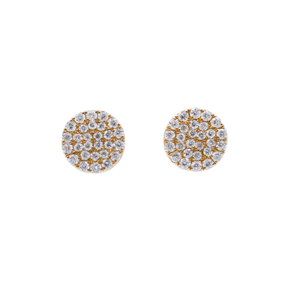 Round Pavé Diamond Studs Medium Yellow Gold