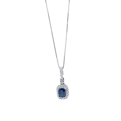 Natural Sapphire and Halo Diamond Necklace