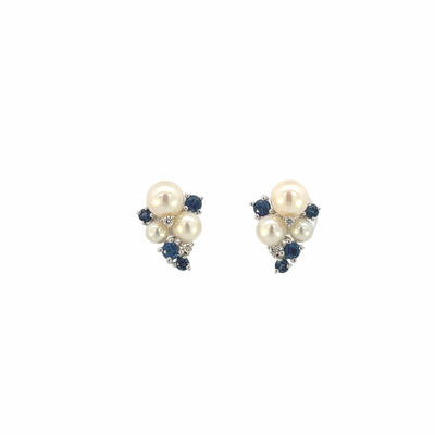 Cluster Pearls and Sapphire Earrings