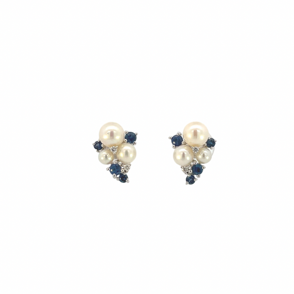 Cluster Pearls and Sapphire Earrings