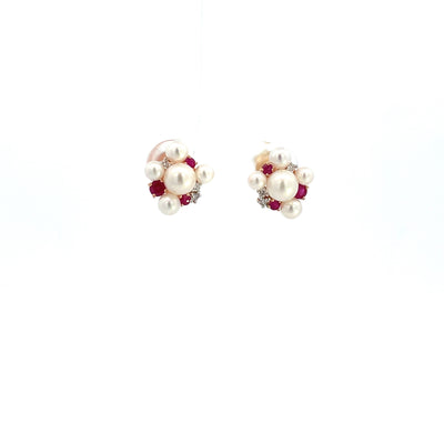 Bunch Pearls and Ruby Earrings