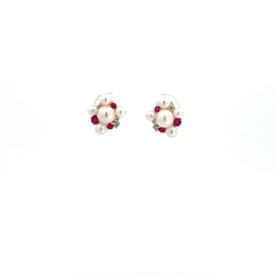 Bunch Pearls and Ruby Earrings